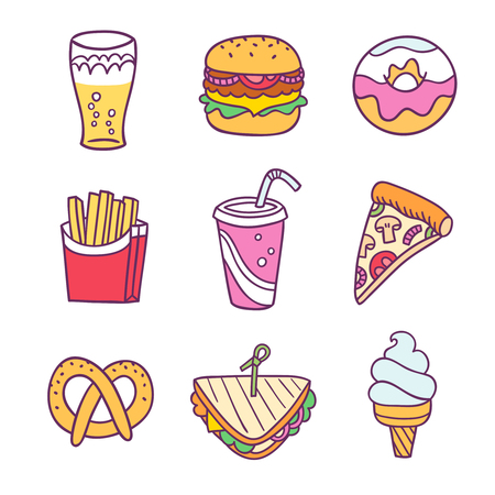 Fast food illustration set isolated on whiteのイラスト素材