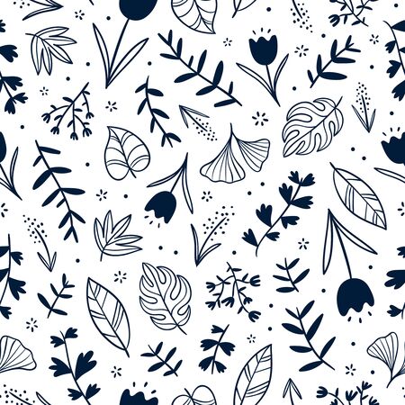 Floral doodle seamless pattern on white backgroundのイラスト素材