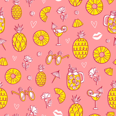 Pineapple mood seamless pattern on pink backgroundのイラスト素材