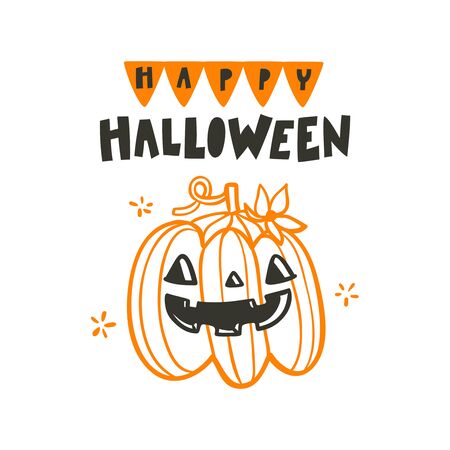 Happy Halloween smiling pumpkin cardのイラスト素材