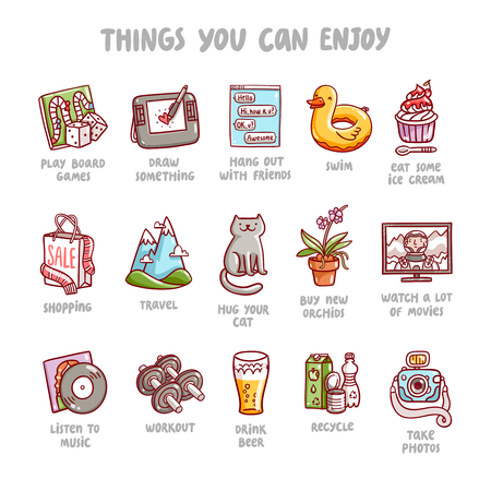 Things you can enjoy, vector icons setのイラスト素材