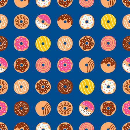 Doodle donuts seamless pattern on blue backgroundのイラスト素材