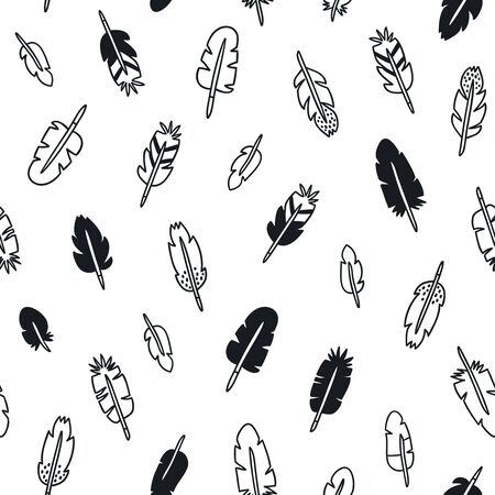 Black doodle feathers seamless patternのイラスト素材