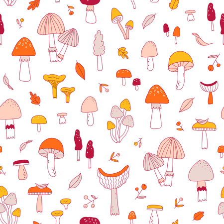 Doodle mushrooms seamless pattern.のイラスト素材