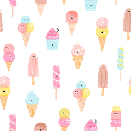 Cute ice cream characters seamless patternの写真素材