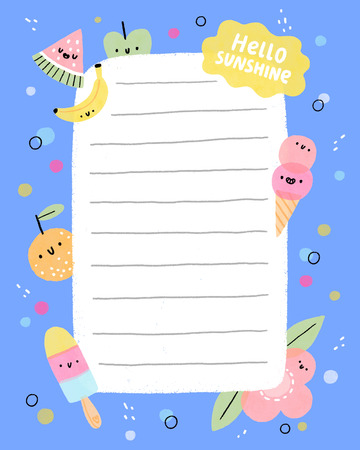 Hello sunshine blue notes template, kids planner illustrationの写真素材