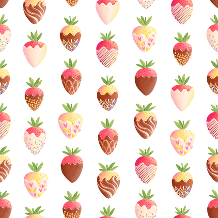 Strawberry in chocolate seamless pattern, tasty summer printの写真素材