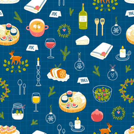 Winter dinner party vector seamless patternのイラスト素材