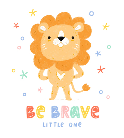 Be brave little one, cute illustrated card with brave lionの写真素材