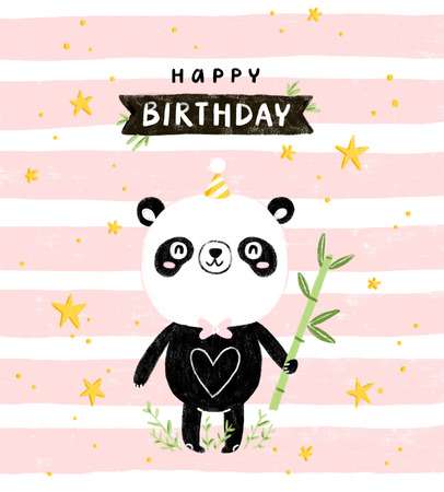 Cute birthday card with pandaの写真素材
