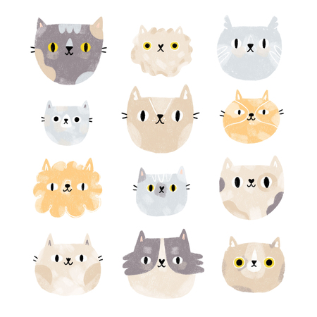 Watercolor cat faces setの写真素材