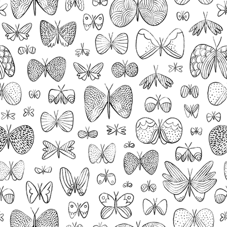 Hand drawn butterflies seamless patternの写真素材