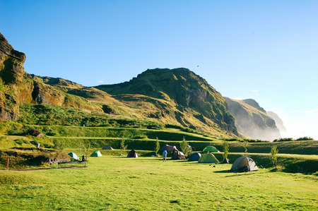 Morning landscape at the Vik campsiteの写真素材