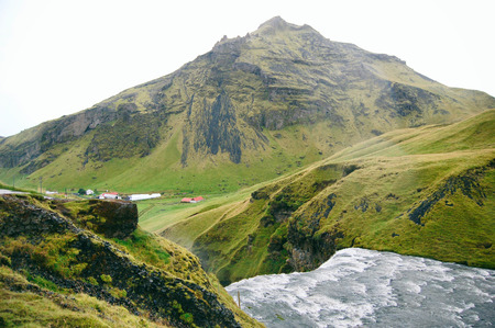 Skogafoss waterfall landscapes, view from the topの写真素材
