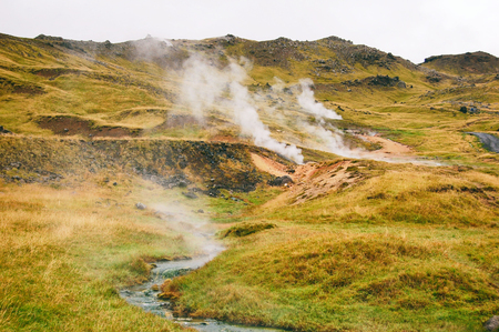 Reykjadalur valley in Icelandの写真素材