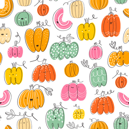 Funny pumpkins seamless patternの写真素材