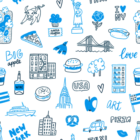 New York blue doodle seamless patternの写真素材