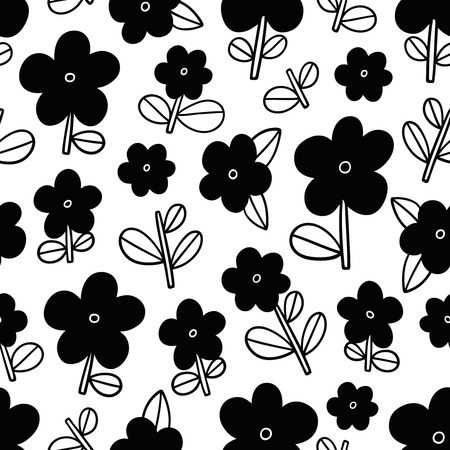 Black flowers seamless patternのイラスト素材