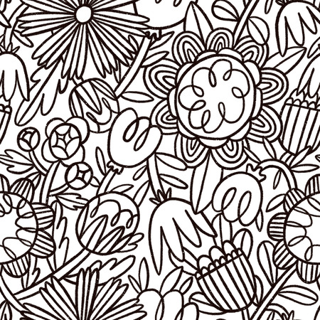 Hand drawn doodle floral seamless patternの写真素材