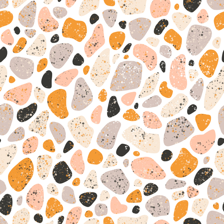 Terrazzo grey, orange and pink pebbles seamless patternの写真素材