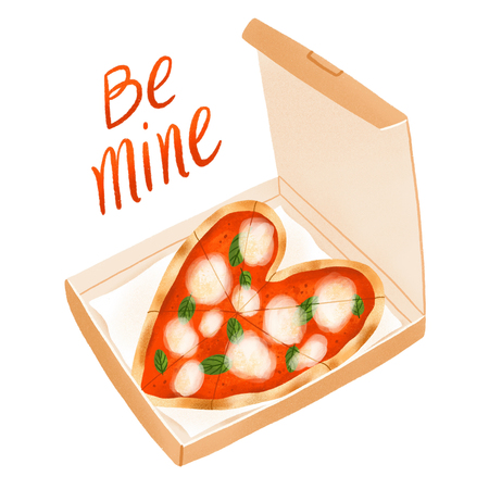 Be mine, pizza box illustrationの写真素材
