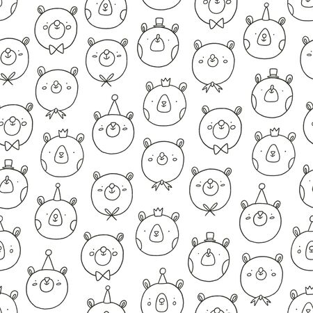 Cute outline bear faces, seamless patternの写真素材