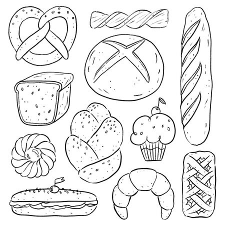 Pastry and bakery outline isolated illustrations setの写真素材