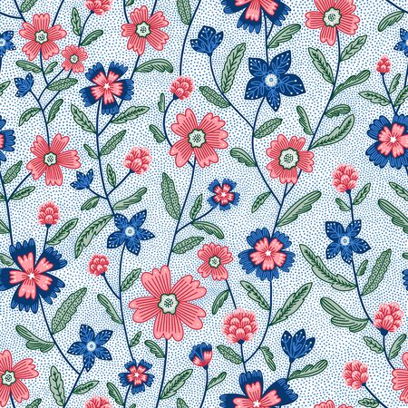 Chintz flowers vector seamless patternのイラスト素材