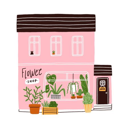 Pink flower shop house, vector illustrationのイラスト素材