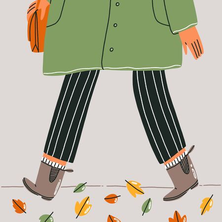 Autumn outfit close up, autumn walk, vector illustrationのイラスト素材