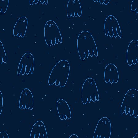 Cute Halloween ghosts vector seamless patternのイラスト素材