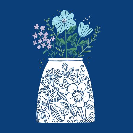 Vase with beautiful flowers, vector illustrationのイラスト素材