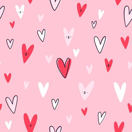 Lovely hearts pink vector seamless patternのイラスト素材