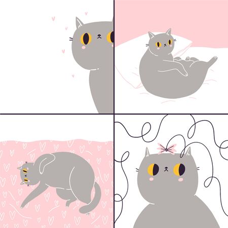 Cute British shorthair cat head vector illustrations setのイラスト素材