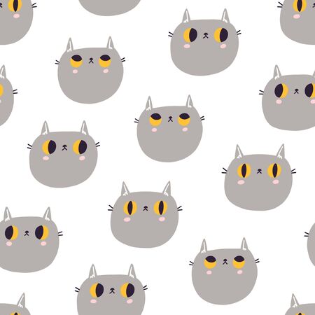 Cute British shorthair cat head vector seamless patternのイラスト素材
