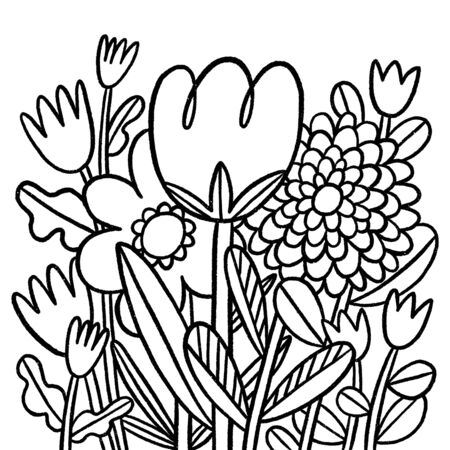 Abstract black and white doodle flowers, vector compositionのイラスト素材