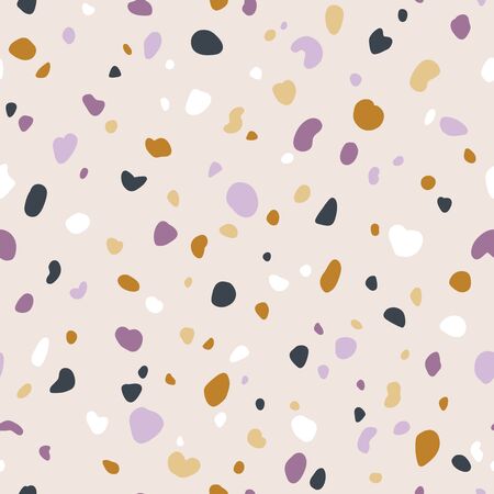 Neutral and purple abstract terrazzo texture seamless vector patternのイラスト素材