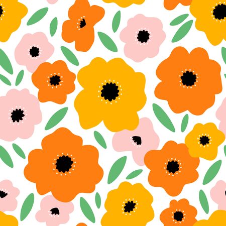 It feels like summer, beautiful bright big flowers vector seamless patternのイラスト素材