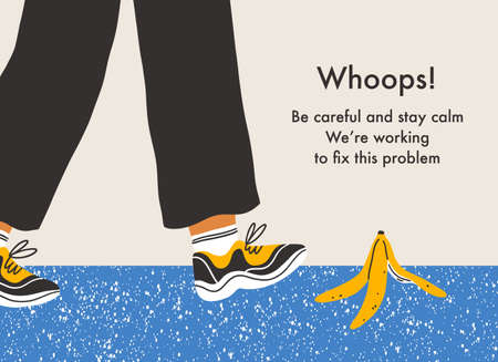 Error page with a danger of slip on a banana peel, vector background illustrationのイラスト素材