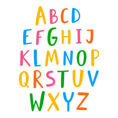Hand drawn English alphabet, colorful vector letters set, isolated on white backgroundのイラスト素材
