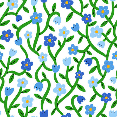 Forget me not tiny blue floral vector seamless pattern, isolated on white backgroundのイラスト素材