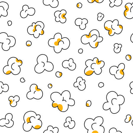 Popcorn fluffy flakes outlined on white background, vector seamless patternのイラスト素材