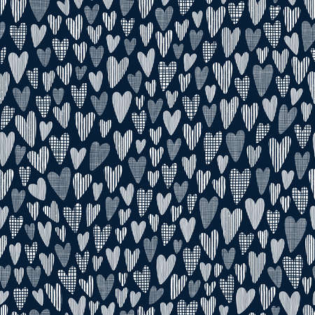 Crazy in love, dark blue and white hearts seamless pattern illustration, perfect lovely print for valentines day or weddingの写真素材