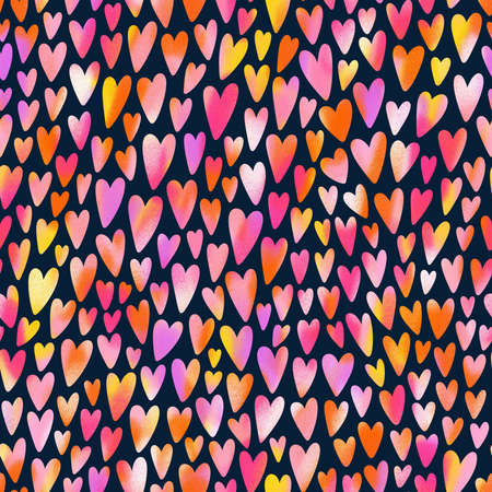 Crazy in love, colorful hearts seamless pattern illustration, perfect lovely print for valentines day or wedding, dark backgroundの写真素材