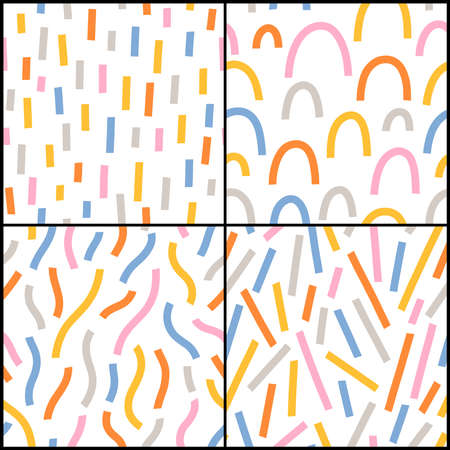 Bright stripes abstract vector seamless patterns with white background, set of 4のイラスト素材