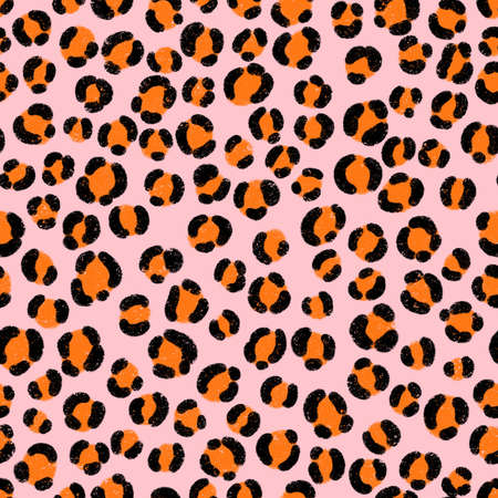 Orange on pink leopard spots, animal skin print, seamless pattern illustration