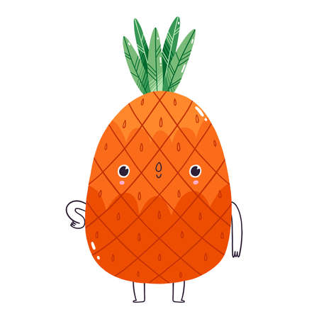 Cute cartoon pineapple fruit character, vector illustration, isolated on white backgroundのイラスト素材