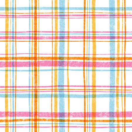 Fun summer check print, bright plaid with yellow, pink and blue colors and a fleece texture, seamless pattern illustrationの写真素材