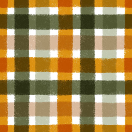 Brown and green hand drawn gingham check plaid on white background, seamless pattern illustrationの写真素材