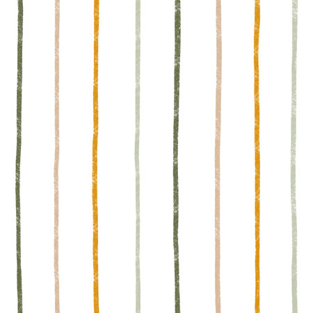 Brown and green hand drawn vertical stripes on white background, seamless pattern illustrationの写真素材